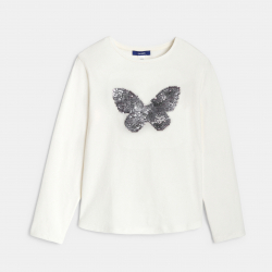 Okaidi T-shirt manches longues a sequins magiques blanc Fille
