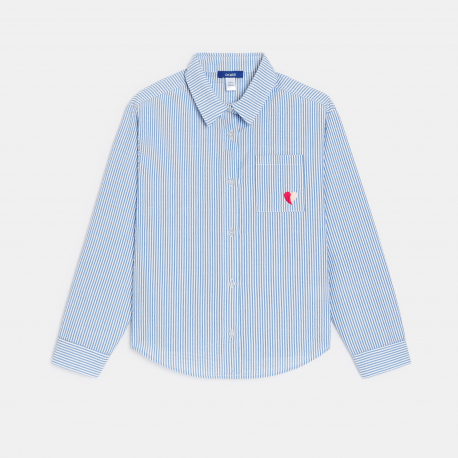 Okaidi Chemise rayee motif c?ur brode bleu Fille