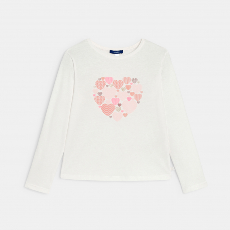 Okaidi T-shirt manches longues motif c?ur blanc Fille