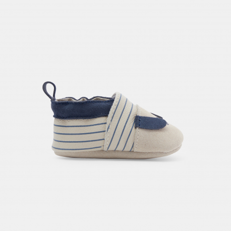 Obaibi Chaussons cuir chien bleu bebe garcon