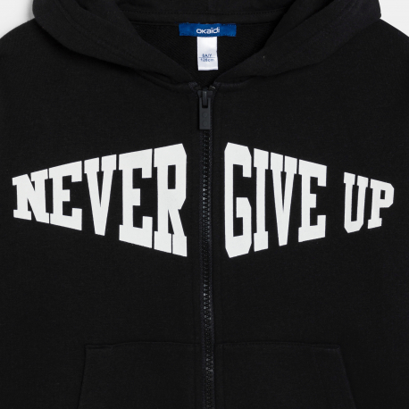 Okaidi Sweat-shirt a capuche a message noir Garcon