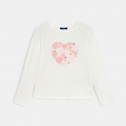 Okaidi T-shirt manches longues motif c?ur blanc Fille