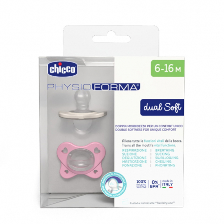 Πιπίλες Chicco όλο σιλικόνη PhysioForma® Dual Soft Ροζ 6-16m, σετ των 2