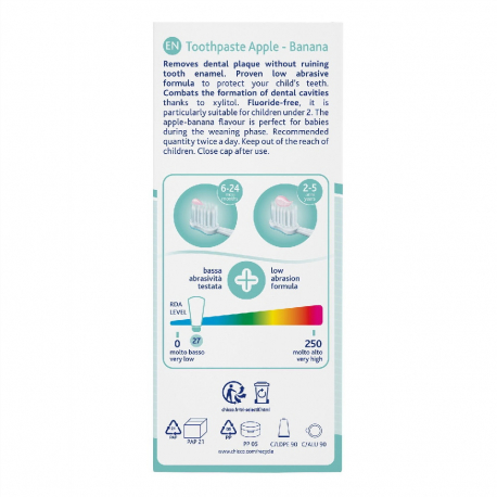 Οδοντόκρεμα χωρίς φθόριο Chicco Μήλο / Μπανάνα 50ml 6-24m