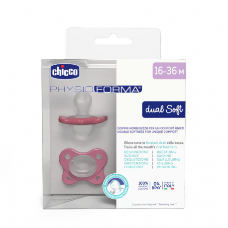 Πιπίλες Chicco όλο σιλικόνη PhysioForma® Dual Soft Ροζ 16-36m, σετ των 2