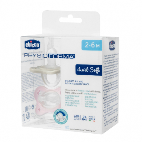 Πιπίλες Chicco όλο σιλικόνη PhysioForma® Dual Soft Ροζ 2-6m, σετ των 2