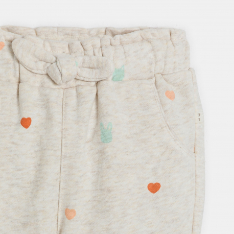 Obaibi Pantalon fille beige motif c?ur