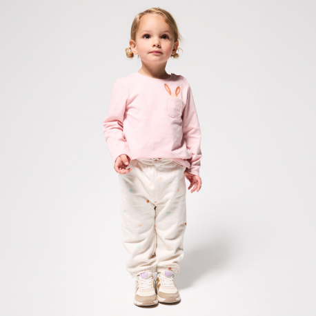 Obaibi Pantalon fille beige motif c?ur