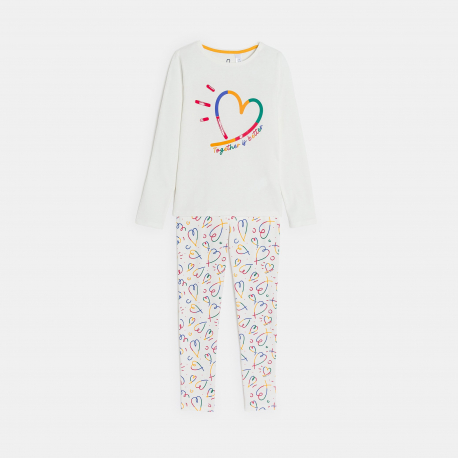 Okaidi Pyjama c?ur en jersey 2 pieces blanc Fille