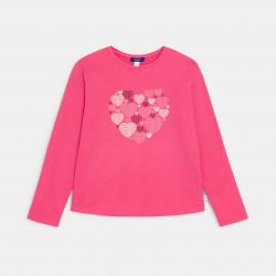 Okaidi T-shirt manches longues motif c?ur rose Fille
