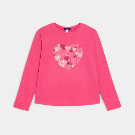 Okaidi T-shirt manches longues motif c?ur rose Fille