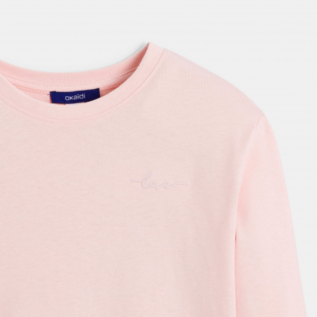 Okaidi Μπλούζα μονόχρωμη με κεντημένο μοτίφ love για κορίτσια