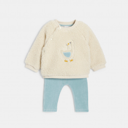 Obaibi Pull doux sherpa et legging velours cotele blanc bebe naissance garcon