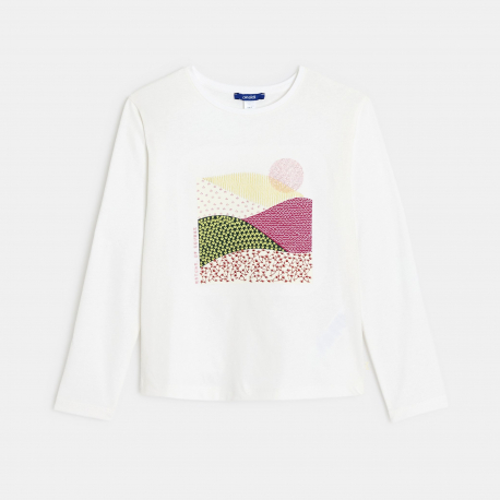 Okaidi T-shirt manches longues motif paysage blanc Fille