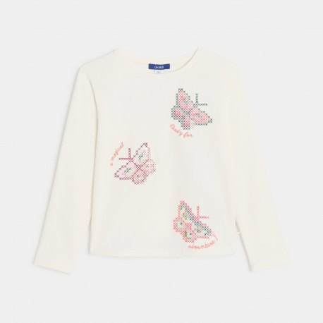 Okaidi T-shirt manches longues motifs papillons ecru Fille