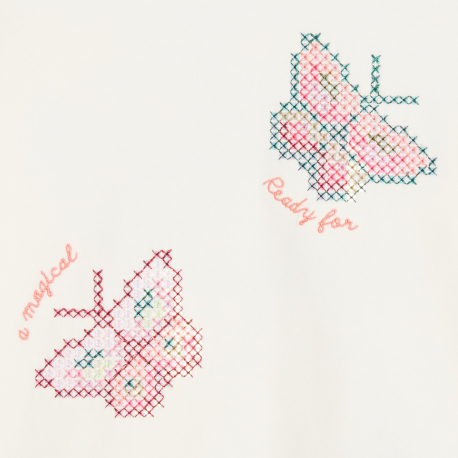 Okaidi T-shirt manches longues motifs papillons ecru Fille