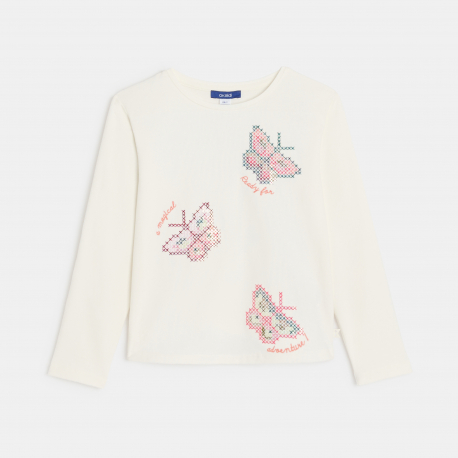 Okaidi T-shirt manches longues motifs papillons ecru Fille