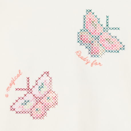 Okaidi T-shirt manches longues motifs papillons ecru Fille