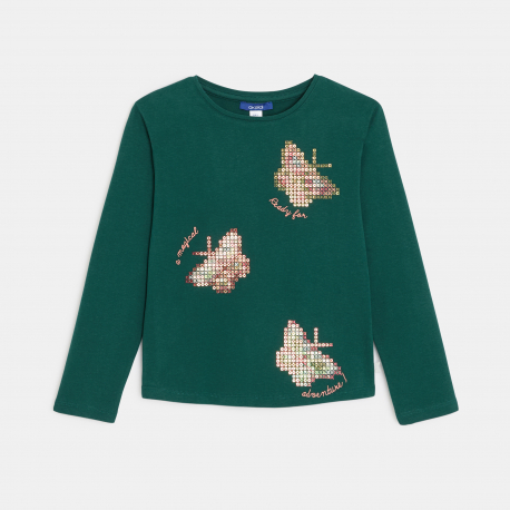 Okaidi T-shirt manches longues motifs papillons vert Fille