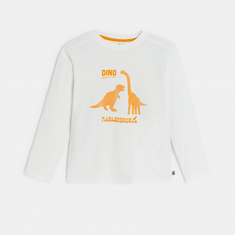 Okaidi Μπλούζα μακρυμάνικη με μοτίφ δεινόσαυρο, λευκή για αγόρια