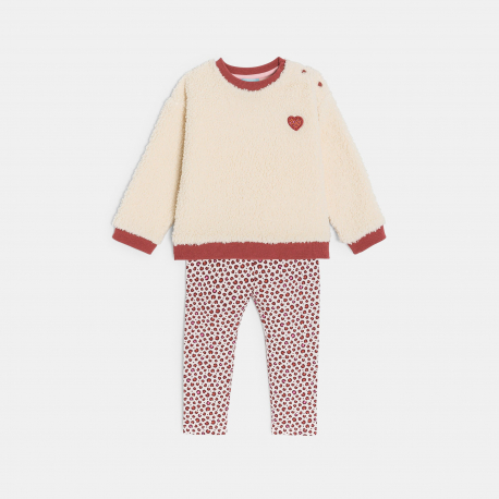 Obaibi Sweat sherpa et legging jersey imprime beige bebe fille