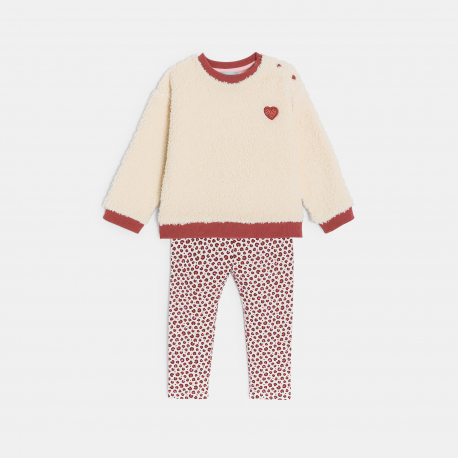 Obaibi Sweat sherpa et legging jersey imprime beige bebe fille