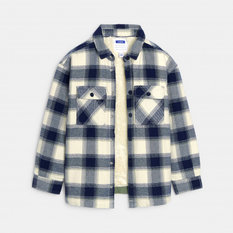 Okaidi Πουκάμισο μπουφάν καρό με εσωτερική επένδυση από φλις μπεζ για αγόρια