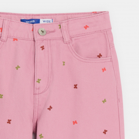 Okaidi Παντελόνι φαρδύ από καμβά με μοτίφ πεταλούδα ροζ για κορίτσια