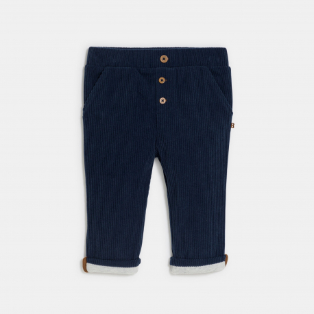 Obaibi Pantalon velours cotele souple bleu marine bebe garcon