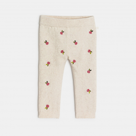 Obaibi Legging tricot chine blanc fleurs bebe fille