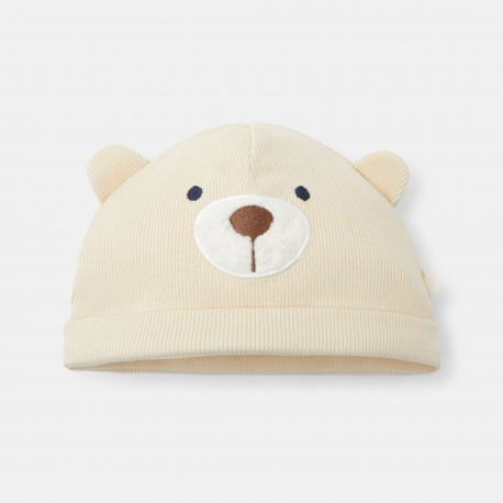 Obaibi Σκουφάκι με μοτίφ αρκουδάκι μπεζ για νεογέννητα, Unisex