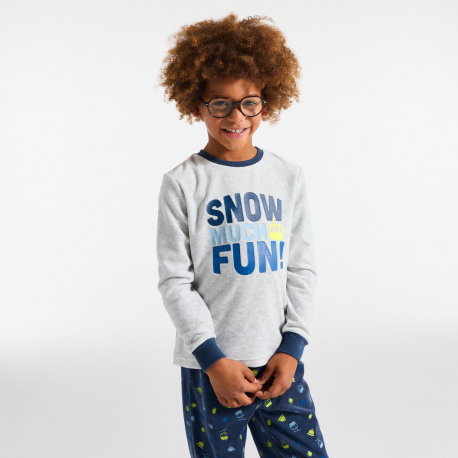 Okaidi Πιτζάμα 2 τεμαχίων με μήνυμα βελούδινη γκρι για αγόρια