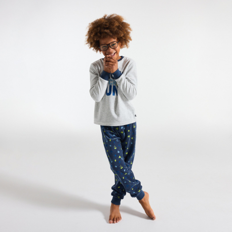 Okaidi Πιτζάμα 2 τεμαχίων με μήνυμα βελούδινη γκρι για αγόρια