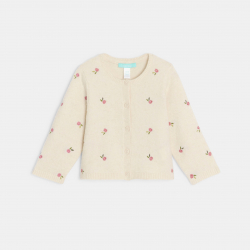 Obaibi Gilet en maille beige a  motif fleur bebe fille