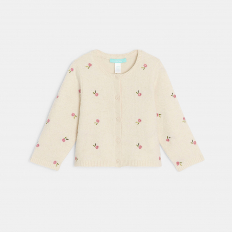 Obaibi Gilet en maille beige a  motif fleur bebe fille