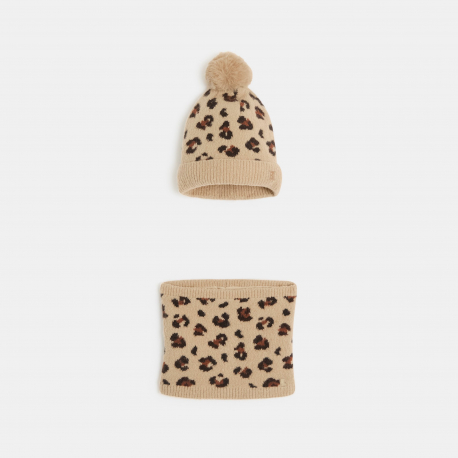 Okaidi Ensemble bonnet + snood en tricot leopard Fille