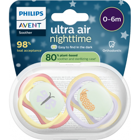 Σετ 2 πιπίλες νυκτός Philips Avent Ultra Air Nighttime 0-6m SCF376/25