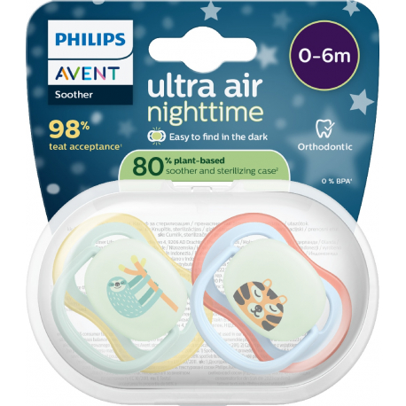 Σετ 2 πιπίλες νυκτός Philips Avent Ultra Air Nighttime 0-6m SCF376/24
