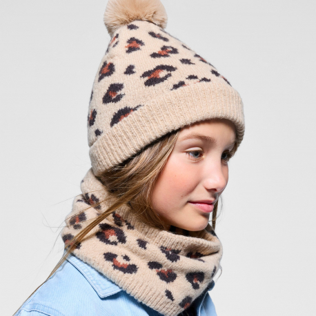 Okaidi Ensemble bonnet + snood en tricot leopard Fille