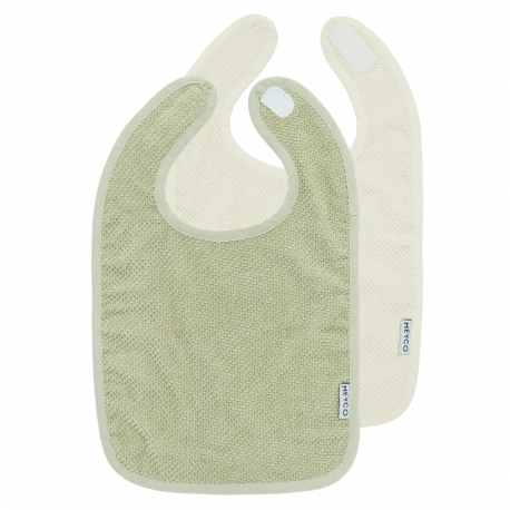 Σετ 2 βαμβακερές σαλιάρες popcorn με velcro Meyco Natural/Soft Olive