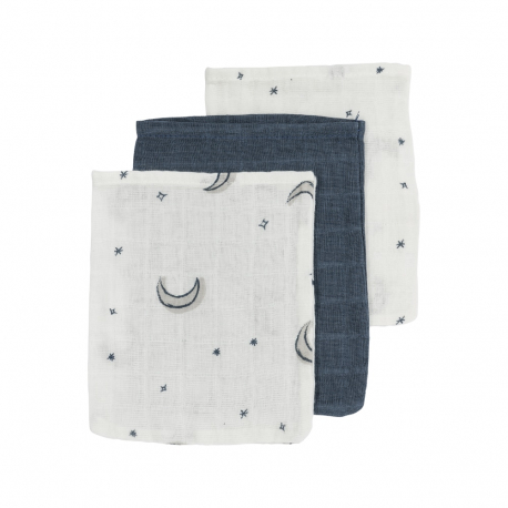 Σετ 3 λαβέτες από μουσελίνα Meyco Moon Indigo