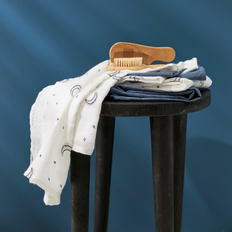 Σετ 3 λαβέτες από μουσελίνα Meyco Moon Indigo