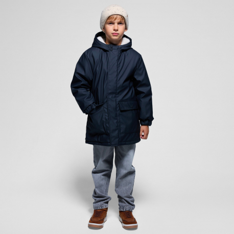 Okaidi Παλτό με κουκούλα με επένδυση από χοντρό φλις σε ανοιχτό καφέ για αγόρια