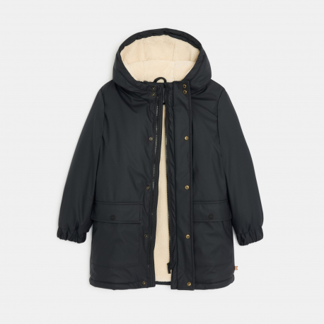 Okaidi Παλτό με κουκούλα με επένδυση από χοντρό φλις σε ανοιχτό καφέ για αγόρια