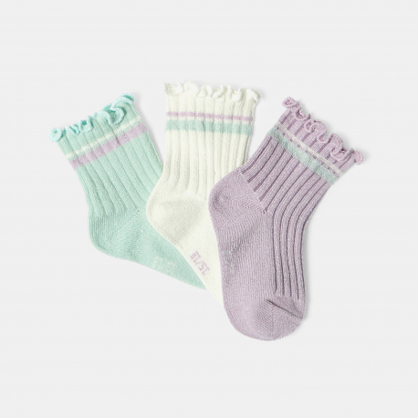 Obaibi Κάλτσες από ύφασμα με γραμμές με ιδιαίτερο σχέδιο για μωρά κοριτσάκια (σετ των 3