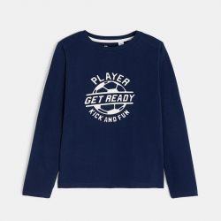 Okaidi Μπλούζα μακρυμάνικη με μήνυμα σε ναυτικό μπλε για αγόρια