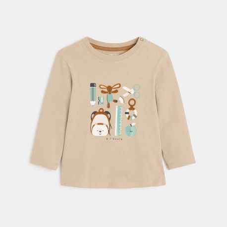 Obaibi Μπλούζα μακρυμάνικη, με θέμα σχολείο, μπεζ για μωρά αγοράκια
