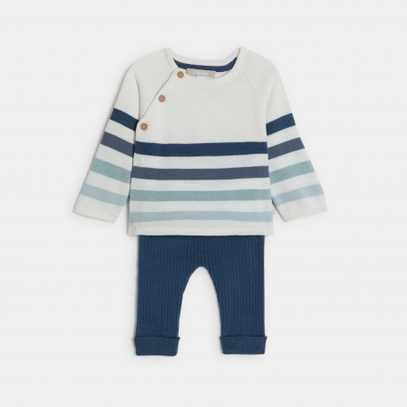 Obaibi Πουλόβερ υφασμάτινο ριγέ και παντελόνι από κοτλέ ύφασμα μπλε για μωρά αγοράκια