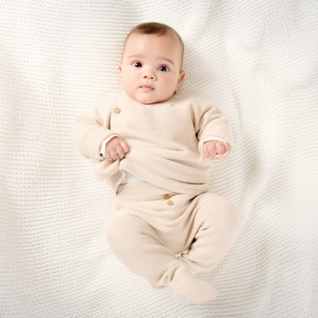 Obaibi Pantalon a pieds maille tricot beige bebe naissance