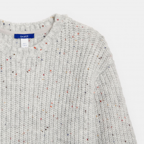 Okaidi Pull grosses mailles tricot gris fille
